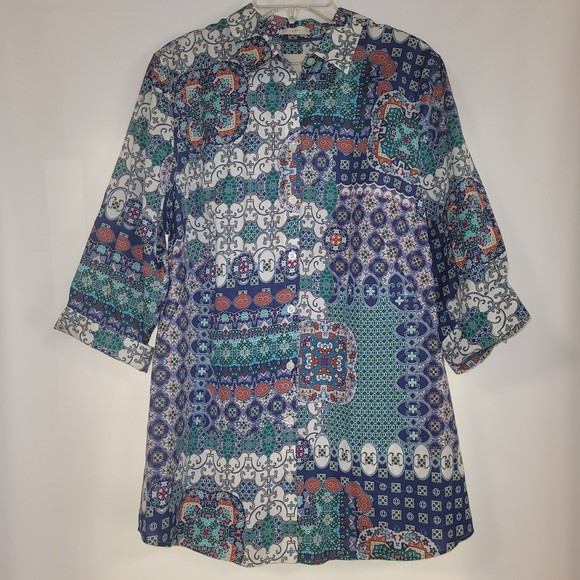 Chico's No-Iron Cotton-Blend Tilework Pocket Tunic Size 2 is Large - Picture 2 of 7